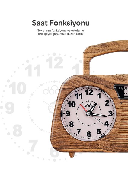 Çalar Saatli Analog Kadranlı Ahşap Taşınabilir Radyo DB-1952 Woody fiyatları
