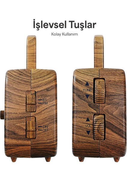 Çalar Saatli Analog Kadranlı Ahşap Taşınabilir Radyo DB-1952 Woody fırsatları