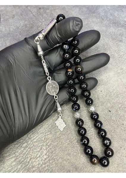 Siyah Akik Taşı Büyük Boy Üst Düzey Doğaltaş Tesbih