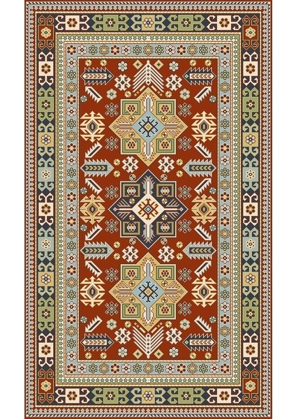 Abbot Yöresel Kırmızı Bambu Dikdörtgen Modern Desenli Akrilik Hav Vermeyen Leke Tutmayan Kolay Temizlenen Yumuşak Makine Salon Yolluk Mutfak Halı