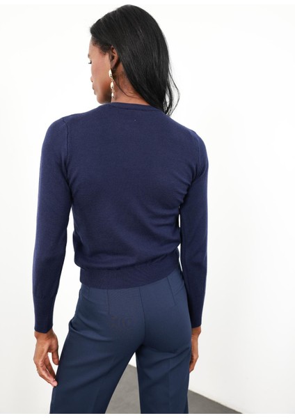 Lacivert Kemik Düğmeli Lyocell Iplik Hırka