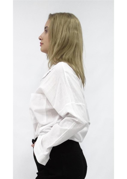 Kadın Çift Cepli Keten Owesize Gömlek fiyatları