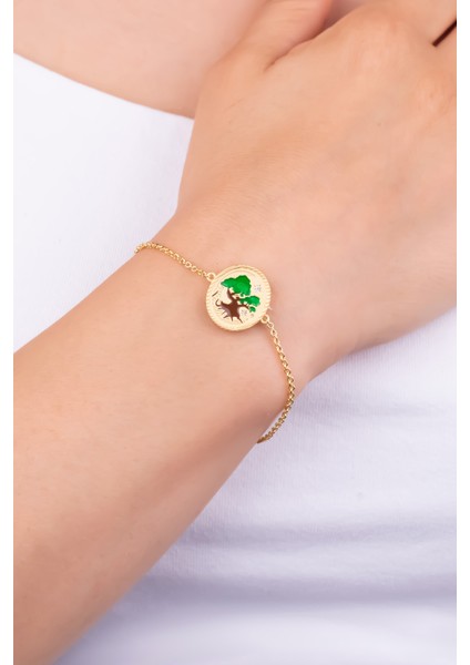 Totoro Ağacı 18 Ayar Sarı Altın Kaplama 19 cm Gümüş Bileklik fiyatları