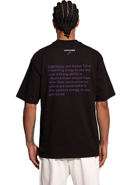 Erkek Oversize Siyah T-Shirt Yay Burcu