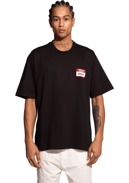 Erkek Oversize Siyah T-Shirt Koç Burcu