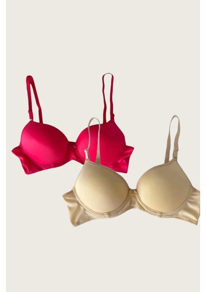 Ten-Kırmızı 2li Mikro Kumaş Push Up Dolgulu Balenli Günlük Destekli Sütyen