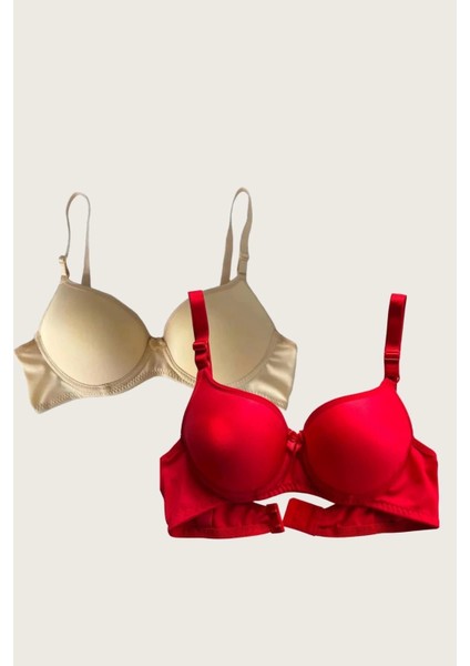 Ten-Kırmızı 2li Mikro Kumaş Push Up Dolgulu Balenli Günlük Destekli Sütyen modelleri