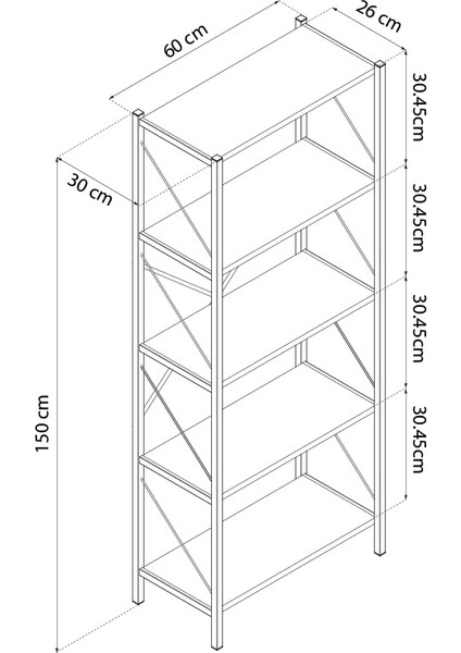 Ahlas 5 Raflı Dekoratif Kitaplık Dosya Rafı Ofis Rafı Mutfak Rafı Çok Amaçlı Raf 150 cm