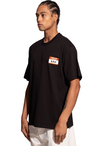 Erkek Oversize Siyah T-Shirt Aslan Burcu