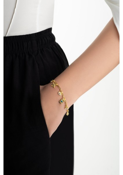 Bereket Işıltısı 18 Ayar Sarı Altın Kaplama 20 cm Gümüş Bileklik fırsatları