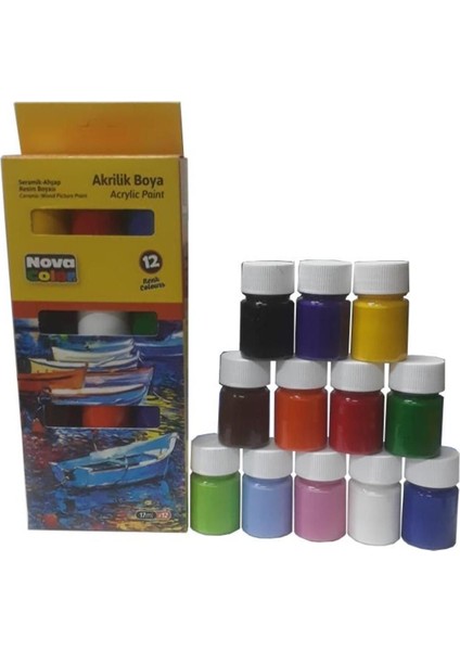 Akrilik Boya 12 Renk 17 ml 1 Paket Akrilik Boya Seti 12 Li Ahşap Tuval Taş Ağaç Boyamalar Için Idea