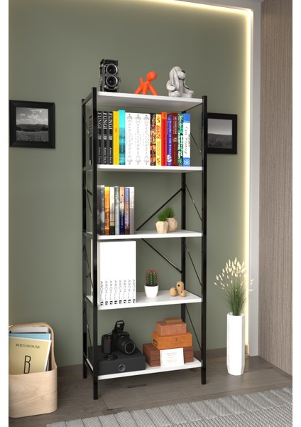 Ahlas 5 Raflı Dekoratif Kitaplık Dosya Rafı Ofis Rafı Mutfak Rafı Çok Amaçlı Raf 150 cm