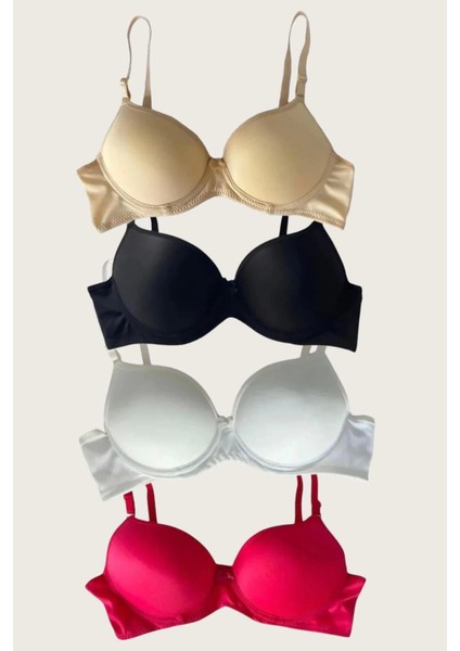 Siyah-Beyaz-Kırmızı-Ten 4lü Dolgulu Push Up Micro Balenli Günlük Tek Destekli Sütyen fırsatları