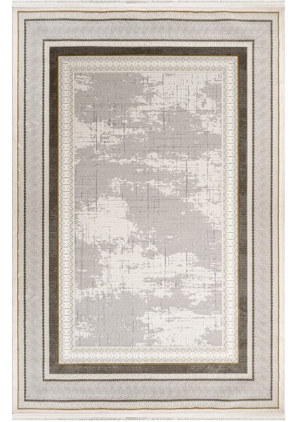 Nimbin Çerçeveli Krem Akrilik Kare Modern Desenli Akrilik Hav Vermeyen Leke Tutmayan Kolay Temizlenen Yumuşak Makine Salon Yolluk Mutfak Halı