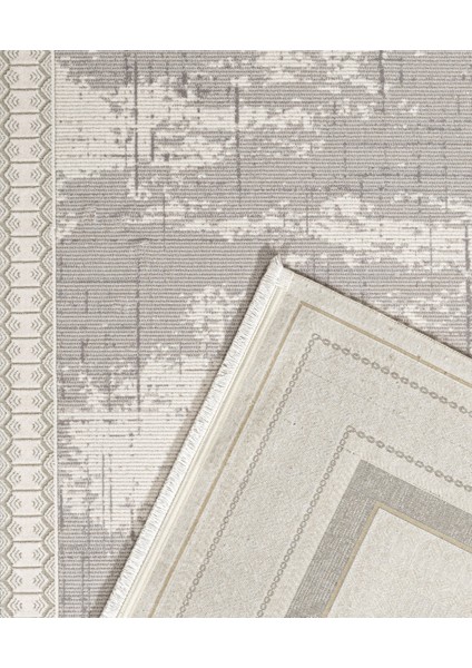 Nimbin Çerçeveli Krem Akrilik Kare Modern Desenli Akrilik Hav Vermeyen Leke Tutmayan Kolay Temizlenen Yumuşak Makine Salon Yolluk Mutfak Halı modelleri