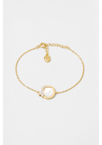 Sedef Taşlı 18 Ayar Sarı Altın Kaplama 19 cm Gümüş Minimal Bileklik