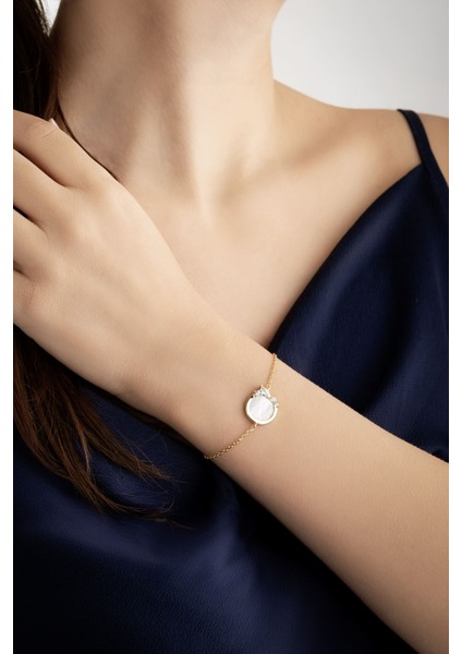 Sedef Taşlı 18 Ayar Sarı Altın Kaplama 19 cm Gümüş Minimal Bileklik fırsatları