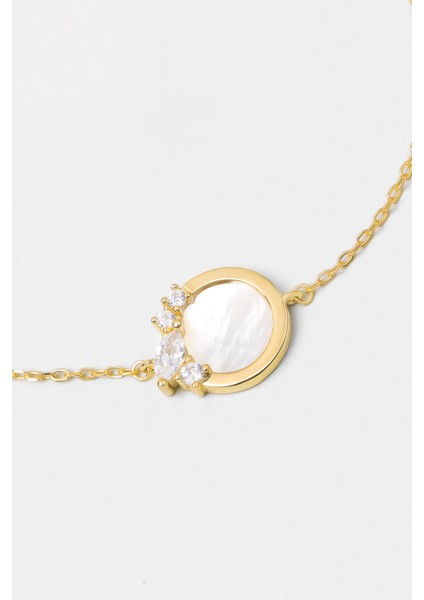 Sedef Taşlı 18 Ayar Sarı Altın Kaplama 19 cm Gümüş Minimal Bileklik indirimleri