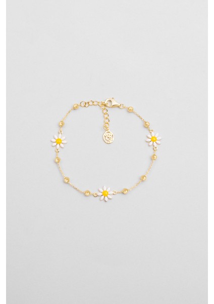 Kyoto Papatyası 18 Ayar Sarı Altın Kaplama 19 cm Gümüş Bileklik