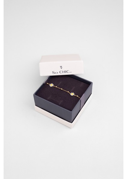 Kyoto Papatyası 18 Ayar Sarı Altın Kaplama 19 cm Gümüş Bileklik indirimleri