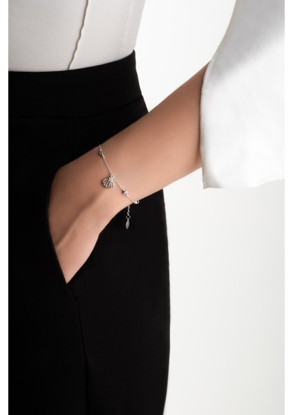 Deniz Kabuğu 18 Ayar Beyaz Altın Kaplama Gümüş Bileklik fırsatları