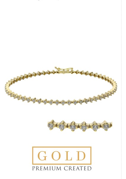 Sarı Altın Sertifikalı Premium Created Taşlı Su Yolu Bileklik