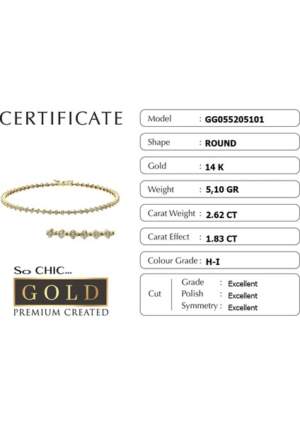 Sarı Altın Sertifikalı Premium Created Taşlı Su Yolu Bileklik fiyatları