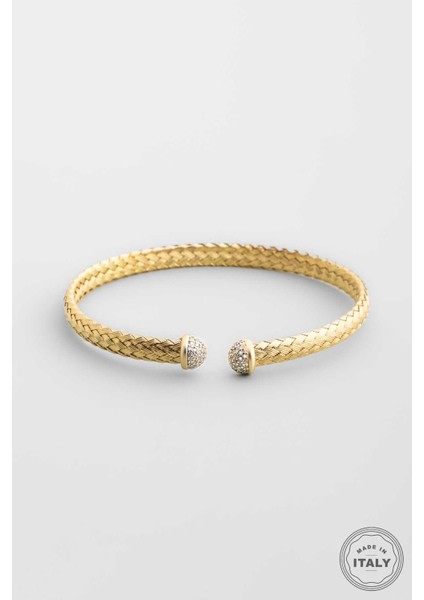 Italyan Alba 18 Ayar Sarı Altın Kaplama Gümüş Kelepçe Bileklik