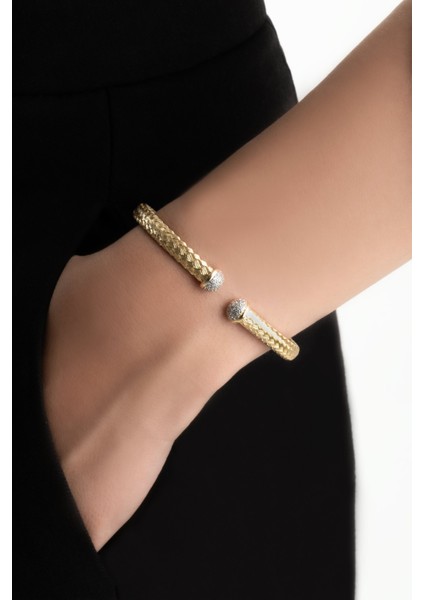 Italyan Alba 18 Ayar Sarı Altın Kaplama Gümüş Kelepçe Bileklik fiyatları