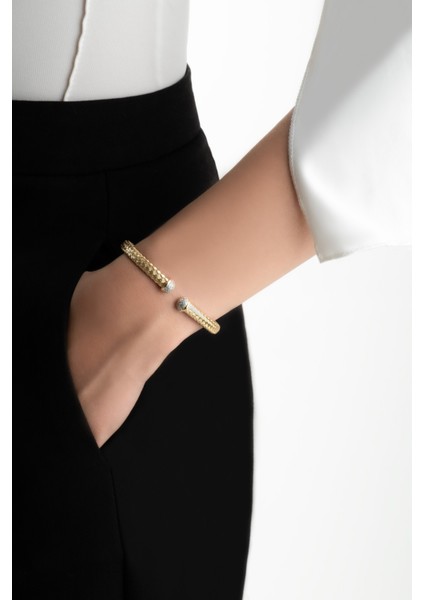 Italyan Alba 18 Ayar Sarı Altın Kaplama Gümüş Kelepçe Bileklik fırsatları