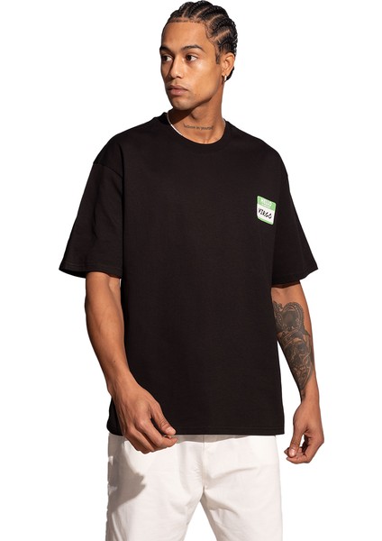 Erkek Oversize Siyah T-Shirt Başak Burcu