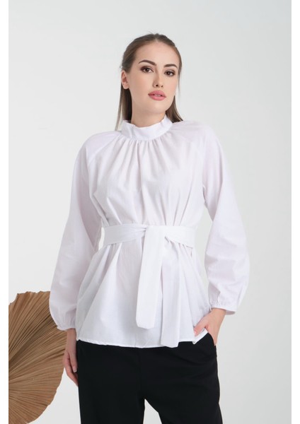 Tesettür Kuşaklı Kol Büzgülü Gömlek fiyatları