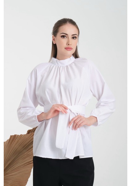 Tesettür Kuşaklı Kol Büzgülü Gömlek modelleri