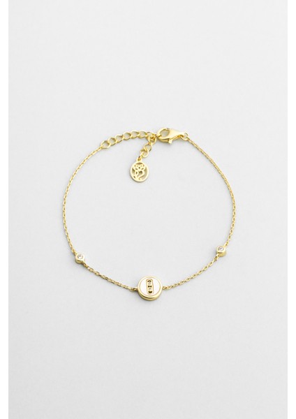 Minimal Sedef 18 Ayar Sarı Altın Kaplama 19 cm Gümüş Bileklik