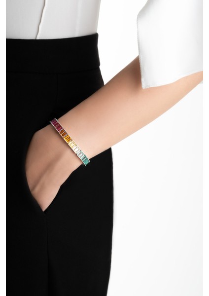 Renkli Dans 18 Ayar Beyaz Altın Kaplama Gümüş Baget Bileklik fırsatları