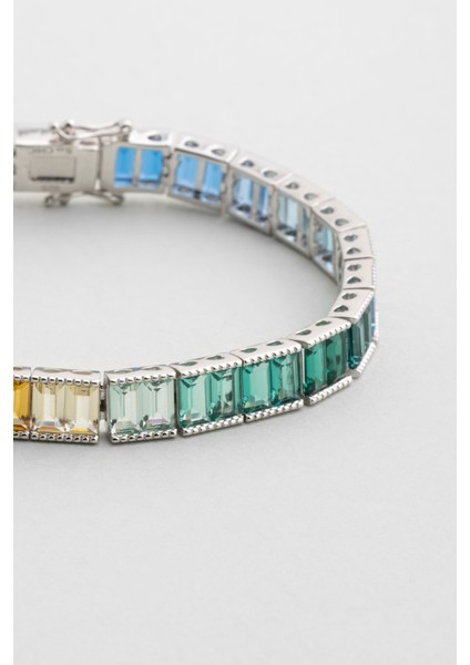 Renkli Dans 18 Ayar Beyaz Altın Kaplama Gümüş Baget Bileklik indirimleri