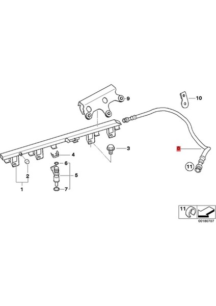 Yakıt Hortum Girişine Yakıt Rayı 13537560586 Bmw E90 325I 325XI E91 E92 (Yurt Dışından) modelleri