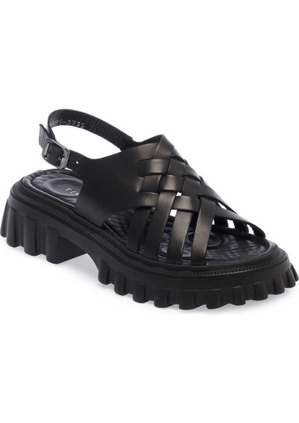 Siyah Hakiki Deri Kadın Sandalet - K24Y1SN67161-A23