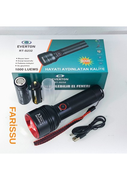 Everton RT-S232 Profesyonel Güçlü Işıklı ve Şarjlı El Feneri