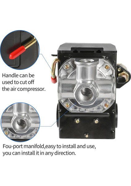 Basınç Anahtarı, 4 Port Hava Kompresörü Basınç Anahtarı Değiştirme Kontrolü Npt1/4 95-125 Psı 20A (Yurt Dışından) fırsatları