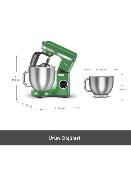Mastermaid Chef Ultra D2000W Dijital Ekranlı Hamur Yoğurma Makinesi Emerald Green 7l fiyatları