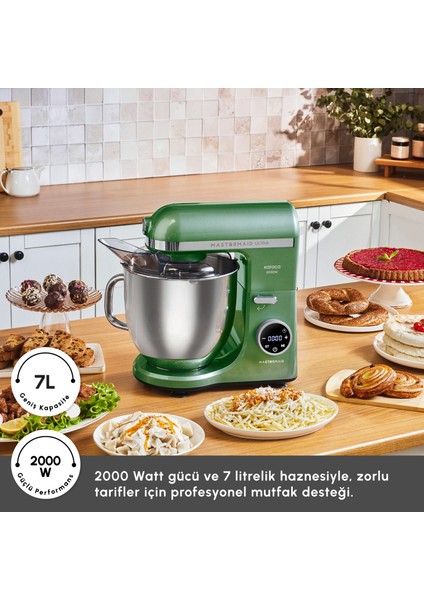 Mastermaid Chef Ultra D2000W Dijital Ekranlı Hamur Yoğurma Makinesi Emerald Green 7l indirimleri