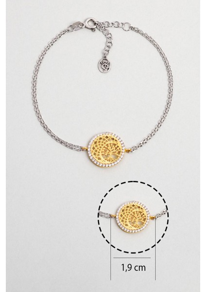 Hayat Ağacı 18 Ayar Sarı ve Beyaz Altın Kaplama 19 cm Gümüş Bileklik modelleri
