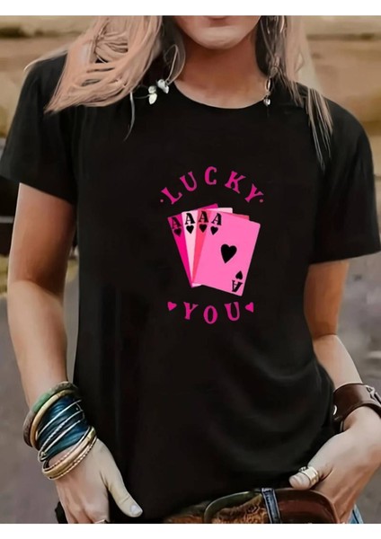 Lucky You Baskılı Pamuk T-Shirt