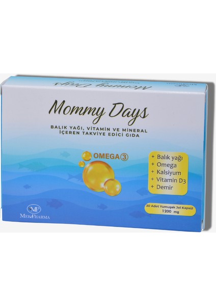 Mommy Days Omega 3 Balık Yağı, Vitamin D3, Kalsiyum ve Demir – 30 Yumuşak Jel Kapsül 1200 mg