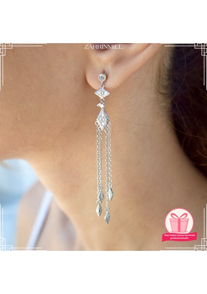 Kadın 925 Ayar Gümüş Taşlı Çoklu Sallantılı Küpe