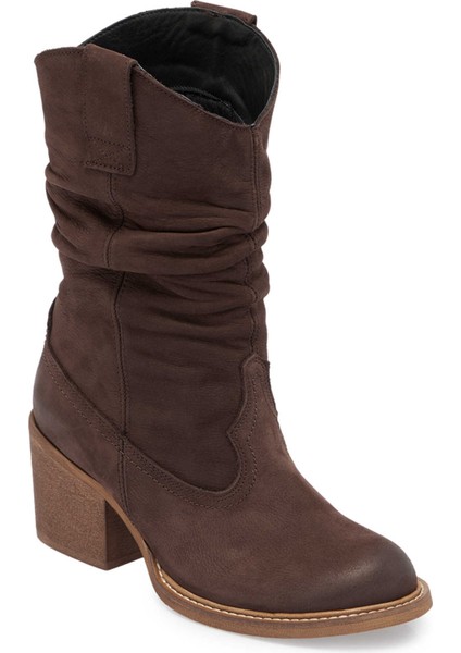 Kahve Hakiki Nubuk Deri Kadın Casual Bot - K24K1BT67590-A39