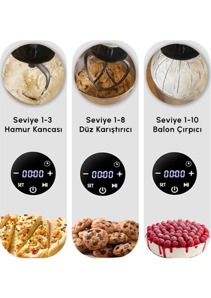 Mastermaid Chef Ultra D2000W Dijital Ekranlı Hamur Yoğurma Makinesi Mineral Gold 7l