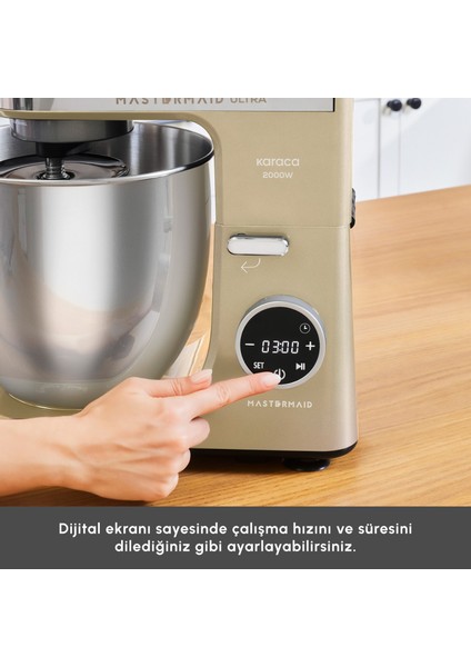 Mastermaid Chef Ultra D2000W Dijital Ekranlı Hamur Yoğurma Makinesi Mineral Gold 7l