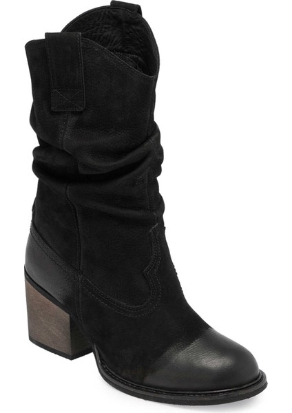 Siyah Hakiki Nubuk Deri Kadın Casual Bot - K24K1BT67590-A64